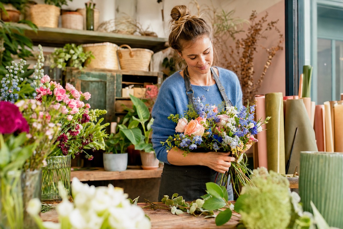 Fleuriste préparant un bouquet
