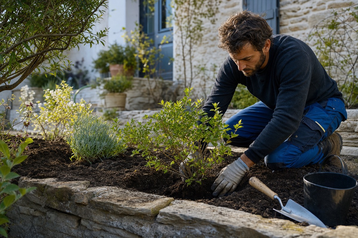 Paysagiste travaillant dans un jardin