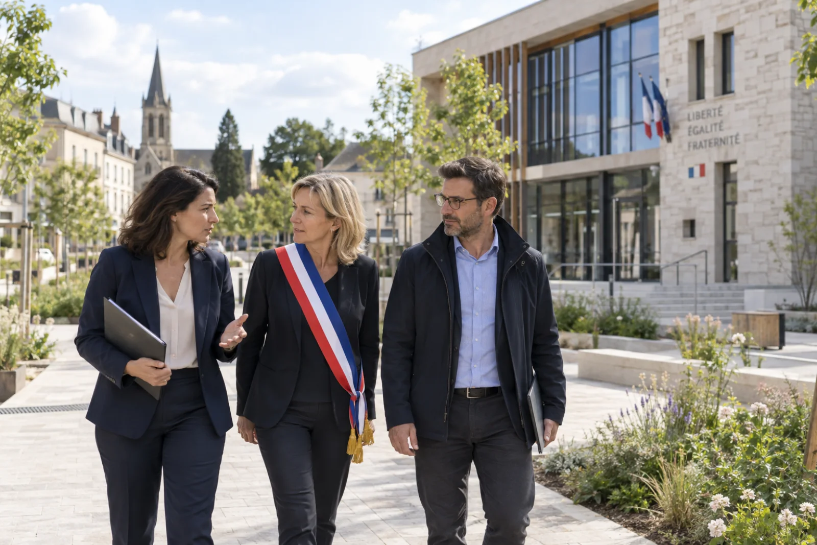 Visite d’un projet public avec une experte et des responsables locaux